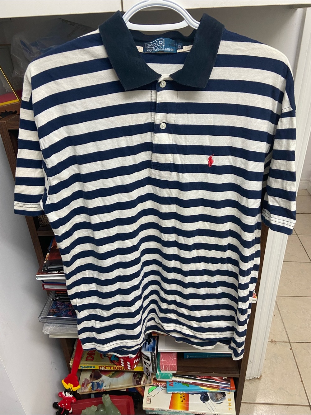 Vintage Polo by Ralph Lauren Navy & White Striped Polo with Red Pony